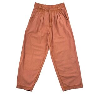 Free People Lotta Love Linen Trousers Terracotta Pleated Wide Leg Size 4